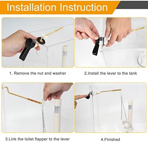 Hibbent Universal Metal Side Mount Toilet Handle Replacement Kit, Brass Toilet Flush Tank Lever with Stainless Steel Flapper Chains for Most Toilets, Matte Black Finish