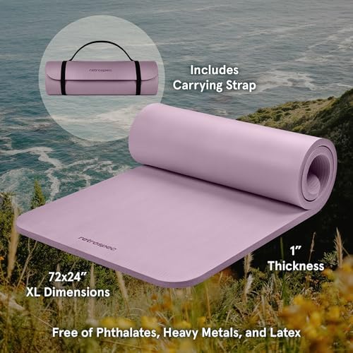 Retrospec Solana Yoga Mat 1" Thick With Nylon Carry Strap for Men & Women - Non Slip Exercise Mat for Home Yoga, Pilates, Stretching, Floor & Fitness Workouts