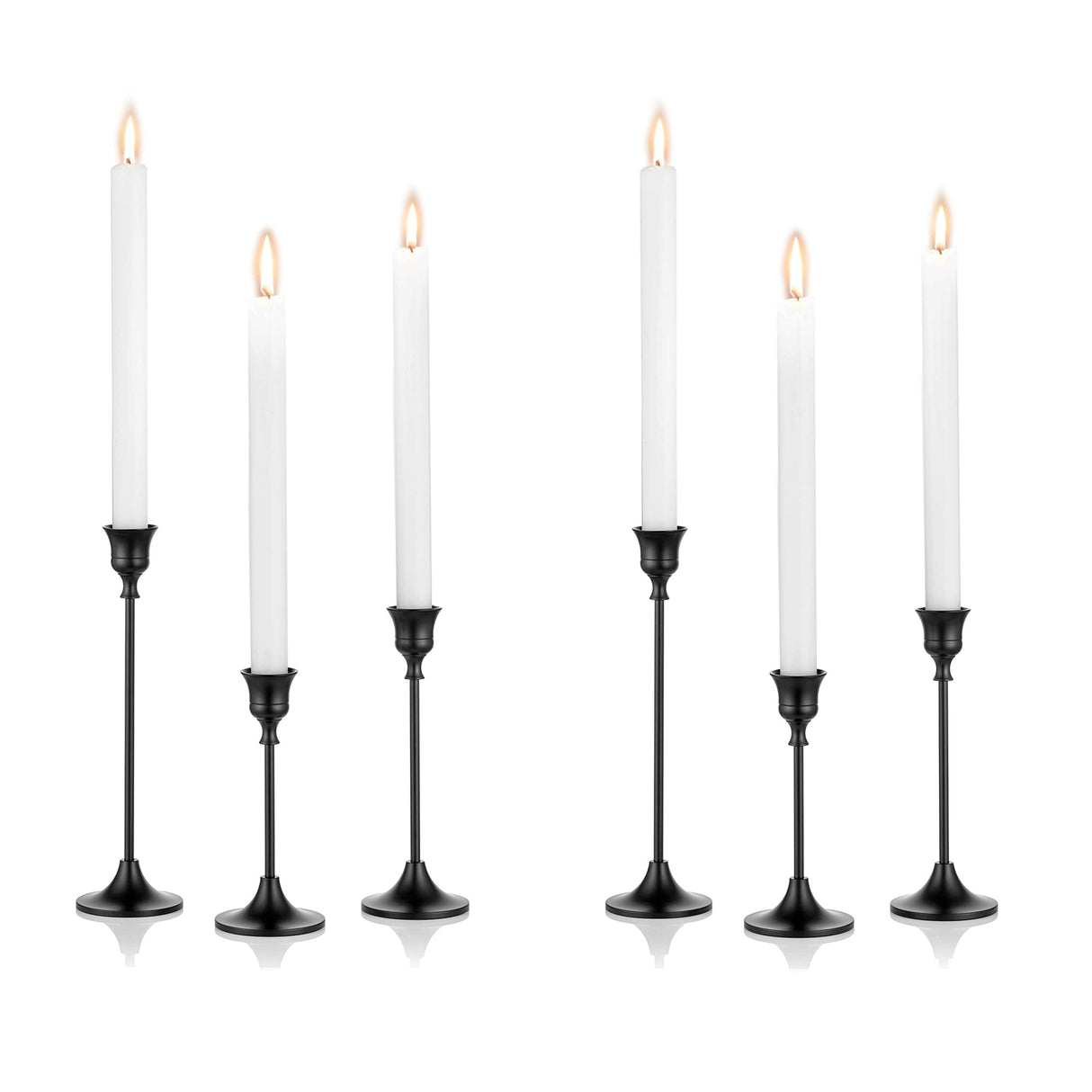 Nuptio Black Candle Holder Candlestick Holders Candle Sticks Holder Tapered Candle Holder Gothic Taper Candle Holders for Halloween Christmas Party Mantel Dinner Home Decoration 2 Sets(6 Pcs)