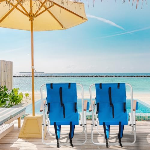 Outvita Folding Beach Chair Adjustable Headrest w/4 Flexible Tilt Angle, Cup Holder Portable High Strength Cleanable Fabric, for Sand Camping Lawn Concert Travel Festival