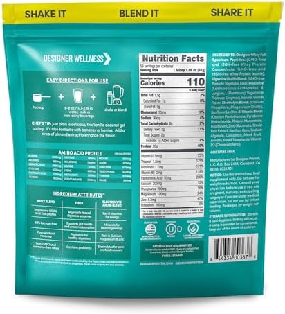 Designer Wellness, Designer Whey, Natural When Protein Powder with Probiotics, Fiber, and Key B-Vitamins for Energy, Gluten-Free, French Vanilla, 4 lb
