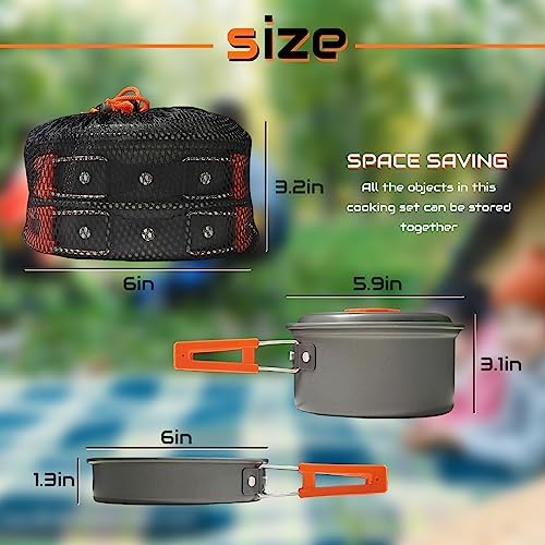 7Pcs Camping Pan Set - Backpack Cookware Pot and Pans Set, Survival Cooking Kit for Hiking, Picnic