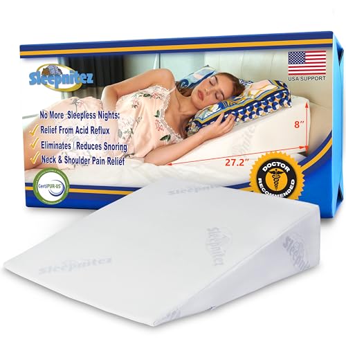 Sleepnitez FSA HSA Eligible 8" Bed Wedge Pillow – Memory Foam Wedge for Sleeping, Acid Reflux Pillow for Snoring, GERD, Pregnancy – Luxurious 3.25" Memory Foam Top Layer