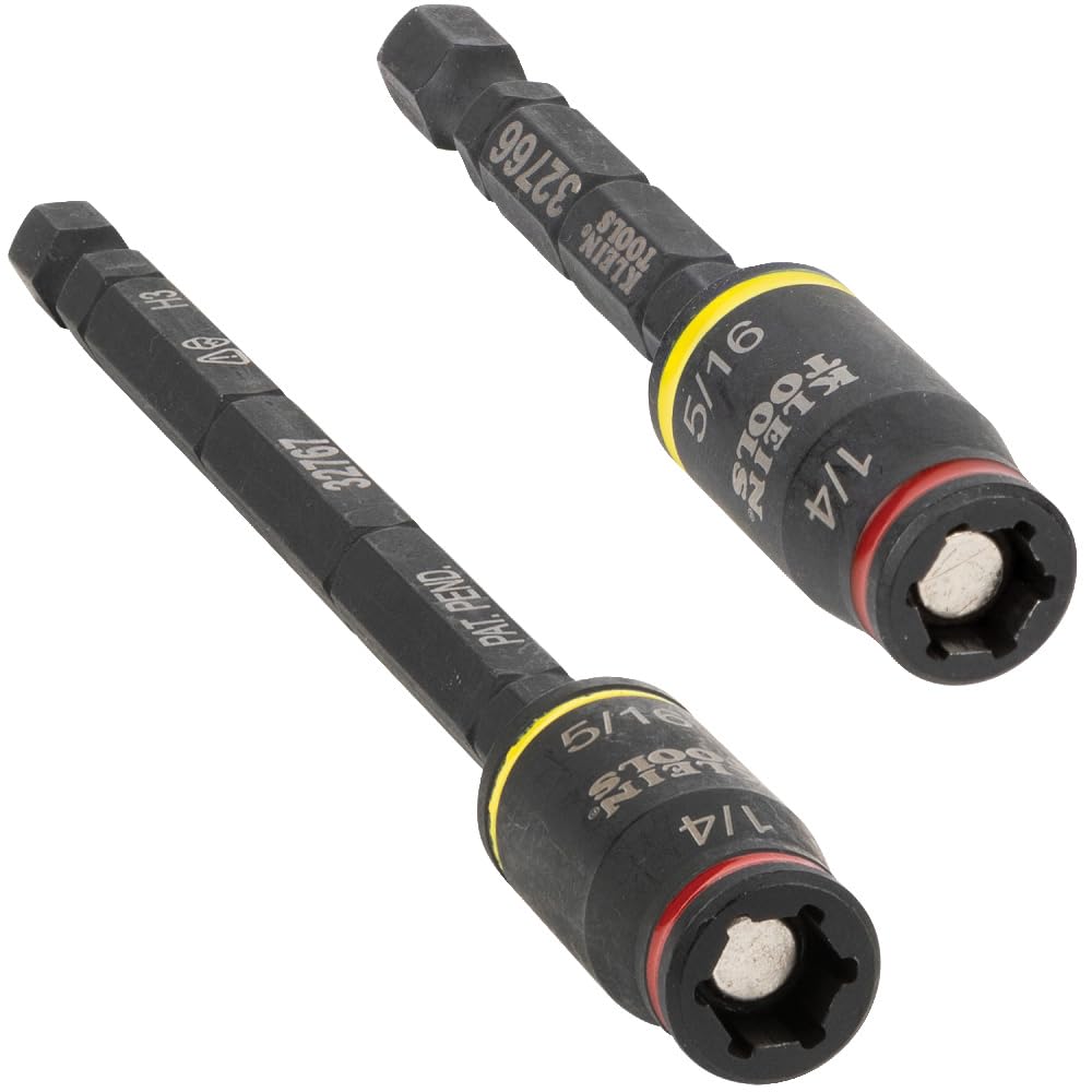 Klein Tools 32768 Impact Driver Set, 3-in-1 SAE Impact Socket and Bit Holder, Flip Socket with Nut Drivers in 1/4 and 5/16 Hex Sizes, 3 and 5-Inch Lengths, 2-Piece