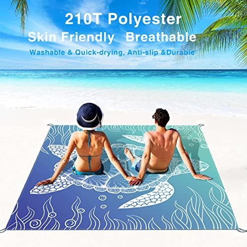 Beach Blanket, Waterproof Sandproof Beach Mat Oversized 79 X 83 Inch for 4-6 Adults, Lightweight Picnic Blanket, Portable Picnic Mat for Outdoor Travel Camping Hiking with 4 Stakes & 4 Corner Pocket