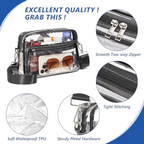 Clear Bag for Stadium Events with 2 Long Straps, See Through Purse for Women Crossbody Bag Concert Stadium Approved