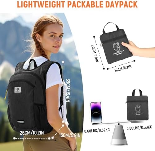 SKYSPER 10L Hiking Backpack, Foldable & Packable Lightweight Daypack for Travel, Collapsible Small Compact Hiking Backpack for Women & Men, Black