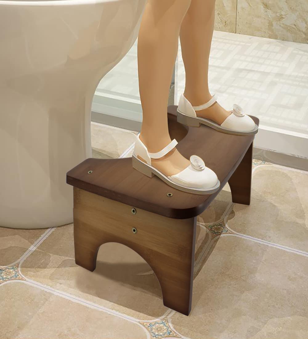 Bamboo Toilet Stool, 6.5" Toilet Stool Squat Adults & Kids, Portable Simple Curve Squat Toilet Potty Stool, Non-Slip Poop Stool for Bathroom, Improve Squatting Posture and Comfort (Brown)