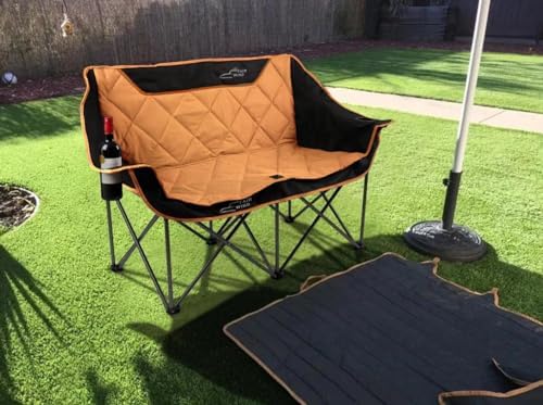 FAIR WIND Oversized Fully Padded Camping Chair Folding Loveseat Camping Couch Double Duo Chair Heavy Duty Quad Fold Arm Chair with Cup Hold - Supports 650 LBS Orange