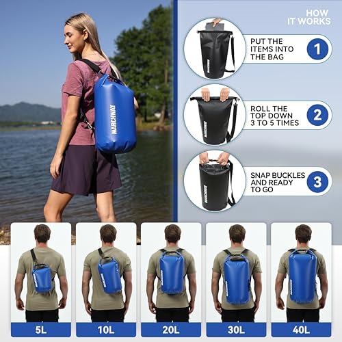 MARCHWAY Floating Waterproof Dry Bag Backpack 5L/10L/20L/30L/40L, Roll Top Sack Keeps Gear Dry for Kayaking, Rafting, Boating, Swimming, Camping, Hiking, Beach, Fishing