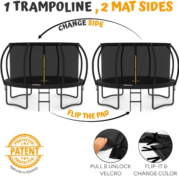 JUMPZYLLA Trampoline Outdoor 8FT 10FT 12FT 14FT 15FT 16FT with Enclosure and Ladder, ASTM Approved Recreational Trampoline for Kids and Adults, Anti-Rust Coated Frame