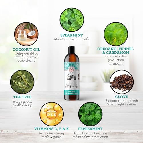 GuruNanda Coconut Oil Pulling with 7 Natural Essential Oils and Vitamin D, E, K2, Alcohol Free Mouthwash (Mickey D), Helps with Fresh Breath, Teeth Whitening, Gum Health (8 Fl. Oz) - 1 Pack