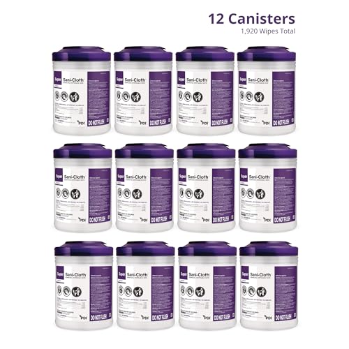 Super Sani-Cloth Germicidal Disposable Wipe, Large Wipes, Case of 12 Canisters, Fast 2-Minute Contact Time