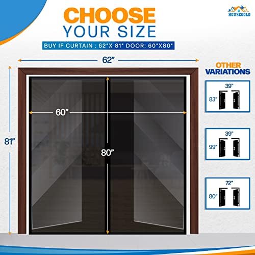 Magnetic Closure Screen Door for 62"x81" French Door Sliding Door Pet and Dog Friendly, Durable Fiberglass Mesh Double Door Screen Mesh Retractable Curtain, Keep Bugs. Mosquito Out, Fly Screen