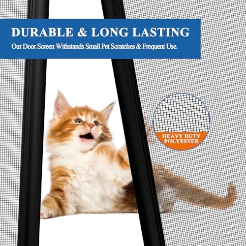 MAGZO Magnetic Screen Door Mesh, Fits Door Size 36'' x 80''(Curtain Size 38'' x 81''), Polyester Material Scratch-Proof, Cat Friendly, Keep Annoying Creatures Out, Easy Install, Strong Magnets, Black