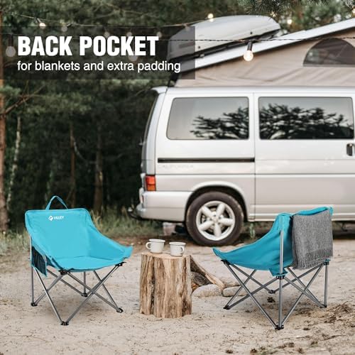 VILLEY Camping Chair Beach Folding Chair, Outdoor Lawn Portable Lightweight Chair, Foldable Chair with Carry Bag, for Outside Hiking, Fishing, Travel, Beach and Sports, Blue