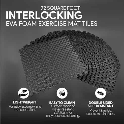 BalanceFrom Puzzle Exercise Mat with EVA Foam Interlocking Tiles for MMA, Exercise, Gymnastics and Home Gym Protective Flooring, Multiple Sizes and Colors