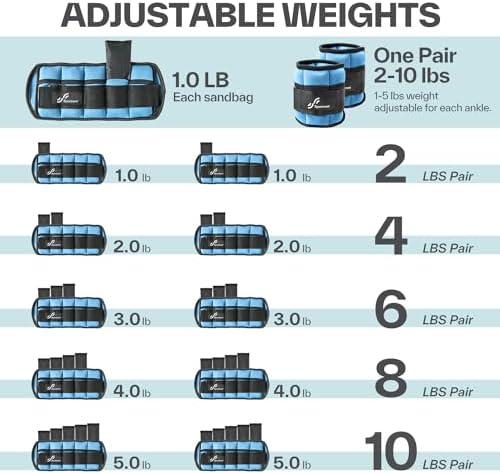 Sportneer Adjustable Ankle Weights 1 Pair 2 4 6 8 10 Lbs Leg Weight Straps for Women Men, Weighted Ankle Weights Set for Gym,Fitness, Workout,Walking, Jogging,1-5 lbs Each Ankle, 1 Pair 2-10 lbs