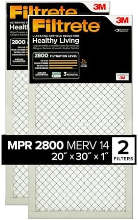 Filtrete 20x30x1 Air Filter, MPR 2800, MERV 14, Healthy Living Ultrafine Particle Reduction 3-Month Pleated 1-Inch Air Filters, 2 Filters