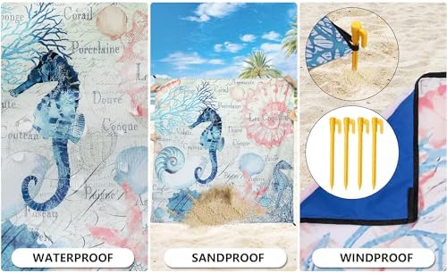 Beach Blanket Waterproof Sandproof Beach Mat 79" X 83" /10'x9'for 2-8 Adults Quick Drying Outdoor Picnic Mat Beach Accessories for Travel, Camping, Hiking