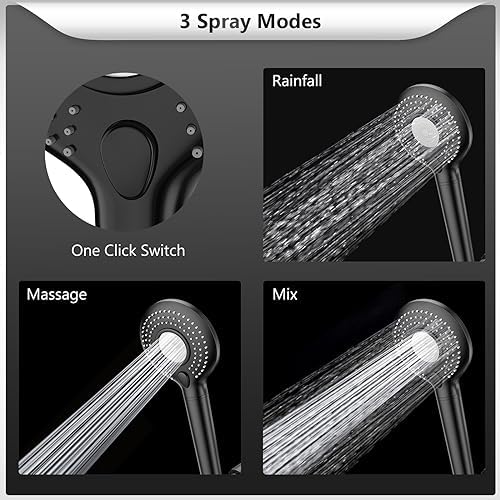 FEELSO Filtered Shower Head with Handheld, High Pressure 3 Spray Mode Showerhead with 15 Stage Water Softener Filters Beads for Hard Water - Remove Chlorine - Reduces Dry Itchy Skin, Matte Black