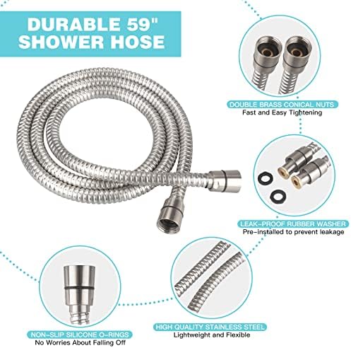 JDO Shower Head with Handheld, High Pressure Handheld Shower Head 6 Settings, Detachable Set with Stainless Steel Hose and Shower Bracket (Brushed Nickel)