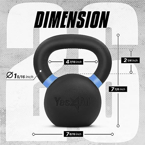 Yes4All Powder Coated Cast Iron Kettlebell Strength Training Kettlebells Weight Set for Full Body Workout, Home Gym