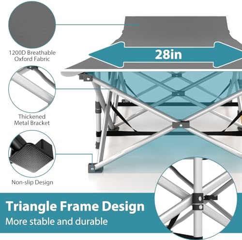 Folding Camping Cot for Adults, 2 Pack Heavy Duty Sleeping Cots with Carry Bag, Double Layer Oxford Portable Travel Camp Cots for Outdoor Camp Beach Home Office (Blue Pad & Gray Pad, 2PACK)