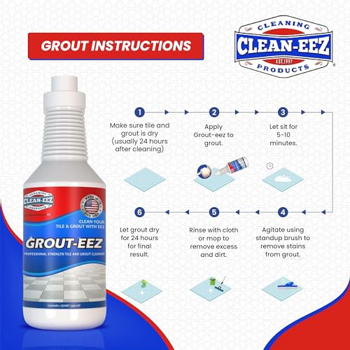 Clean-eez Heavy-Duty Grout Cleaner: Effortless Dirt & Grime Removal for Tile Floors in Bathrooms & Kitchens. Superior Cleaning Results with Bottle & Brush.Ideal for Colored Grout