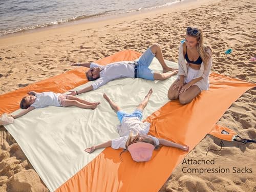 WEKAPO Beach Blanket Sandproof Waterproof, Extra Large Beach Mat, Oversized & Compact Sand Free Mat Quick Drying, Lightweight & Durable with 6 Stakes & 4 Corner Pockets