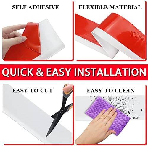 FONUNO Vinyl Wall Base Baseboard Molding Trim 4" Flexible Self Adhesive Rubber Wall Base Moulding Trim Peel and Stick Design, 4 Inch x 40 Feet, White