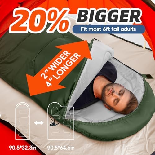 MEREZA Sleeping Bags XL for Adults Cold Weather Mens Large Wide Sleeping Bag for Big and Tall Girls Boys with Compression Sack for Camping Backpacking Warm & Cool Weather