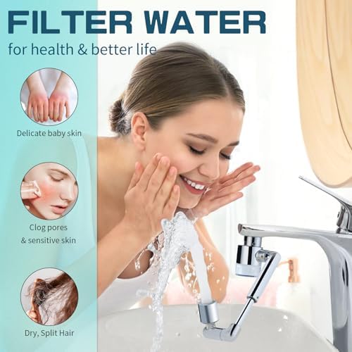 CECEFIN 1440ºSink-Water-Filter Faucet-Extender 3.0 Telescopic - Carbon Purifier Reduce 99% Chlorine, NSF Certified Bathroom Kitchen Aerator, Swivel Long Arm Extension for Toddlers, Hard Water Softener