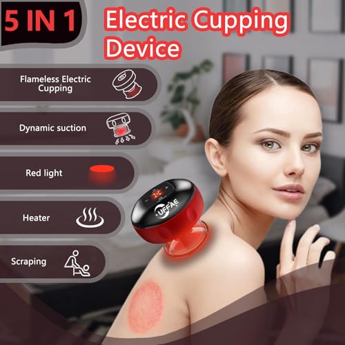 UFFAE 5-in-1 Electric Cupping Therapy Set, Smart Cupping Therapy Massager, 12 Levels of Suction Strength and Temperature Control,for Targeted Pain Relief, Portable Electric Cupping Device