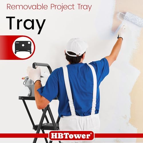 HBTower Step Ladder, Folding Step Stool with Wide Anti-Slip Pedal, Sturdy Steel Ladder, Convenient Handrail, Lightweight, Portable Steel Step Stool