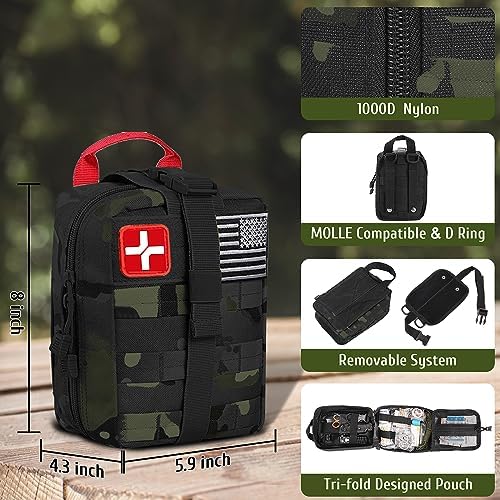 Survival First Aid Kit, 170 PCS Survival Kits,Trauma Kit with Essential Survival Gear Emergency Medical Supplies for Hiking Camping Backpacking Outdoor Adventure, Gifts for Christmas Him Dad Men