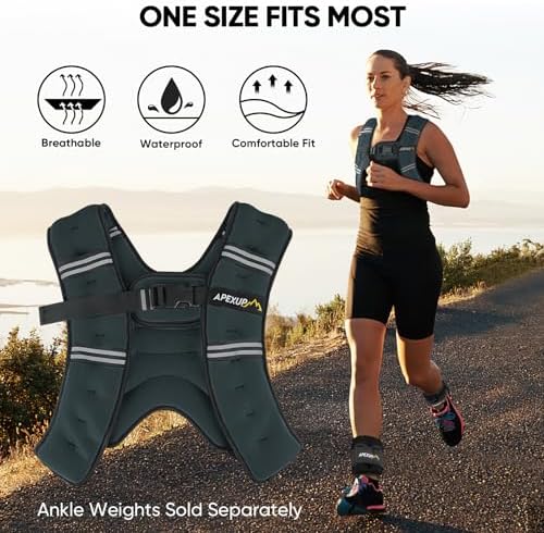 APEXUP Weighted Vest with 5lbs/10lbs/15lbs/20lbs/25lbs/30lbs Weights and Reflective Stripe, Weight Vest Men Women for Workout, Strength Training, Running
