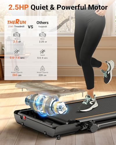 THERUN Walking Pad, 2.5 HP Under Desk, 2 in 1 Foldable for Home, Walking Pad with Handle Bar, 15" Widened Running Belt with Remote Control & LED Touch Screen