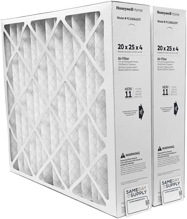 Honeywell FC100A1037 (2 Pack) - 20" x 25" x 4" Pleated Air Filter, MERV 11 Bundle with Same Day Supply Filter Change Reminder