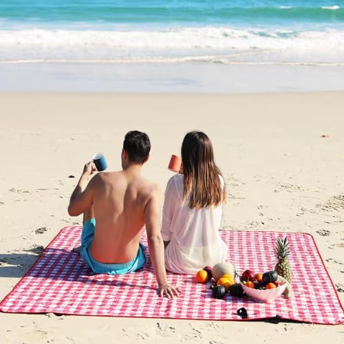 K Y KANGYUN Outdoor Picnic Blanket, Extra Large Beach Blanket, Foldable Lightweight Waterproof Sand Mat, Picnic Blanket 80" x 60" for Beach Camping Hiking Park Patio (Red, 80x80 inch)