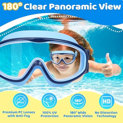 Vvinca Kids Goggles with Comfort Fabric Strap, Kids Swim Goggles Wide View Anti-Fog/UV No Leaking Swimming Goggles for 3-14