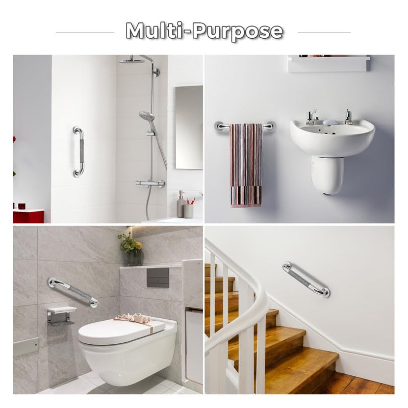 Grab Bars for Shower, 2 Pack 16-Inch Anti Slip Shower Handles for Elderly, Safety Shower Grab Bar, Stainless Steel Handicap Grab Bars for Bathroom (Polished Nickel 1" Diameter)