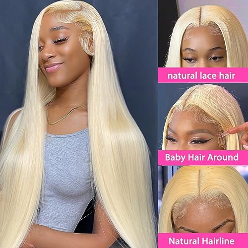 CGCFOYM Blonde 613 Lace Front Wig Human Hair 13x4 HD Transparent Straight Pre Plucked Frontal Wigs 180% Density