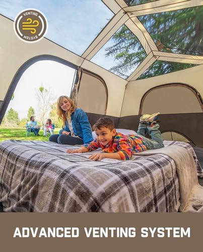 FanttikOutdoor Instant Cabin Tent 6/8/10/12 Person Camping Tent Setup in 60 Seconds with Rainfly & Windproof Portable with Carry Bag for Family Camping & Hiking, Upgraded Ventilation, Khaki