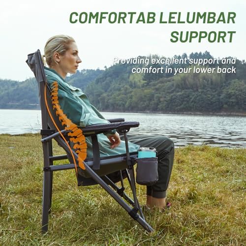 TIMBER RIDGE Oversized Folding Camping Chair with Lumbar Support Adjustable High Back Heavy Duty for Adults Aluminum Support up to 500lbs with Cup Holder, Cooler Bag, Side Pocket - 2Pack
