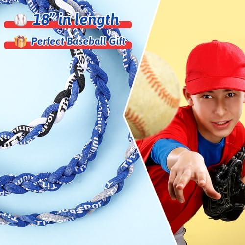 Junkin Baseball Necklaces Three Braided Rope Titanium Necklace for Team Gifts Boys Men Player Softball Fans Sports