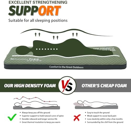 Self Inflating Sleeping Pad, 4in Ultra-Thick Foam Camping Cot Mattress with Air Pump Sack, Sleeping Mat for Adults Inflatable Camping Pad Mattress, Cot Bed, Travel, Car, Tent, Home, Army Green
