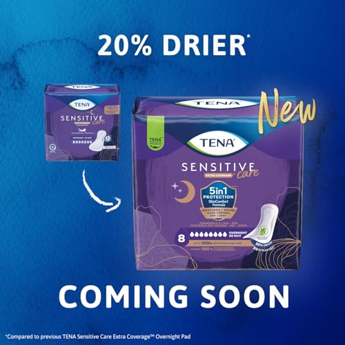 TENA Sensitive Care Incontinence Pads, Bladder Control, Postpartum for Women, Overnight Absorbency, Extra Coverage, 48 Count