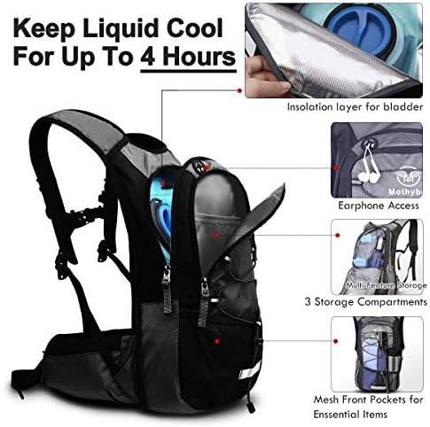 Insulated Hydration Backpack Pack with 3L BPA Free Leak Proof Water Bladder, Large Storage Lightweight Hiking Daypack with Waist Pouches & Cooler Layer, for Running, Biking, Camping, Festival