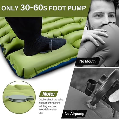 Yuzonc Camping Sleeping Pad, Ultralight Camping Mat with Pillow Built-in Foot Pump Inflatable Sleeping Pads Compact for Camping Backpacking Hiking Traveling Tent